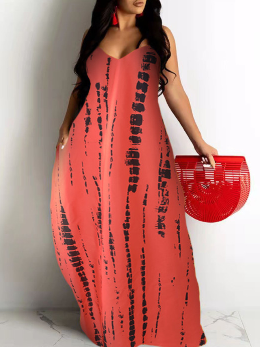 LovelyWholesale Tie-dye Cami Loose Dress Summer Sleeveless Vacation Basic V Neck Spring Summer 2024