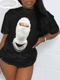 LW COTTON Masked Face Figure Chain Print T-shirt