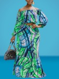 LW Plus Size Off The Shoulder Mixed Print Skirt Set