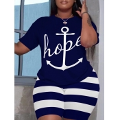 LW Plus Size Hope Letter Print Striped Shorts Set