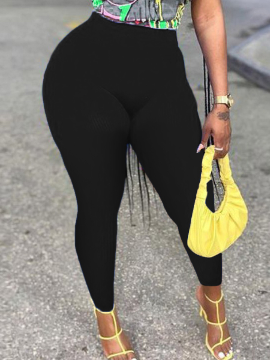 LW BASICS Plus Size Mid Waist Pocket Skinny Stretchy Pants