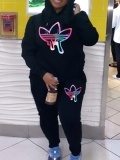 LW Plus Size Gradient Geometric Print Kangaroo Pocket Tracksuit Set