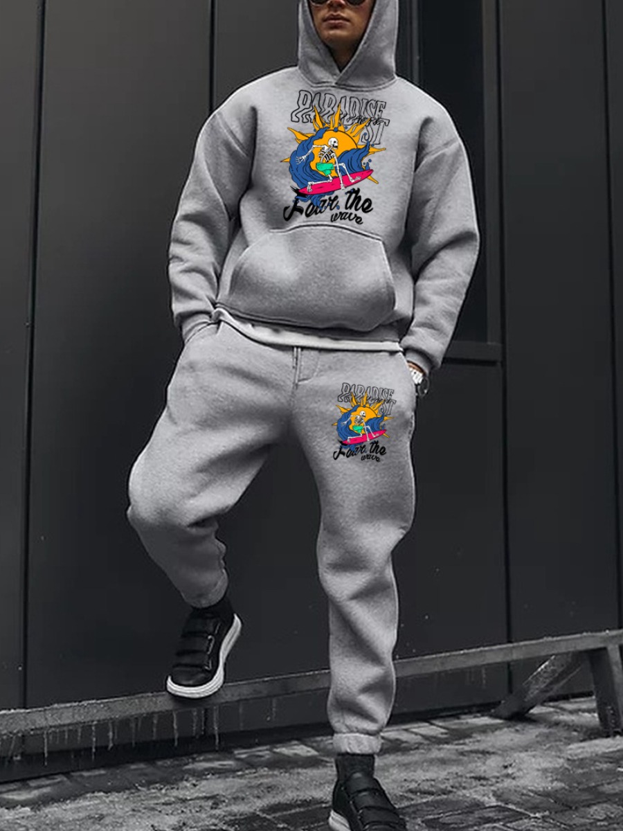 LW Men Cartoon Letter Print Kangaroo Pocket Tracks