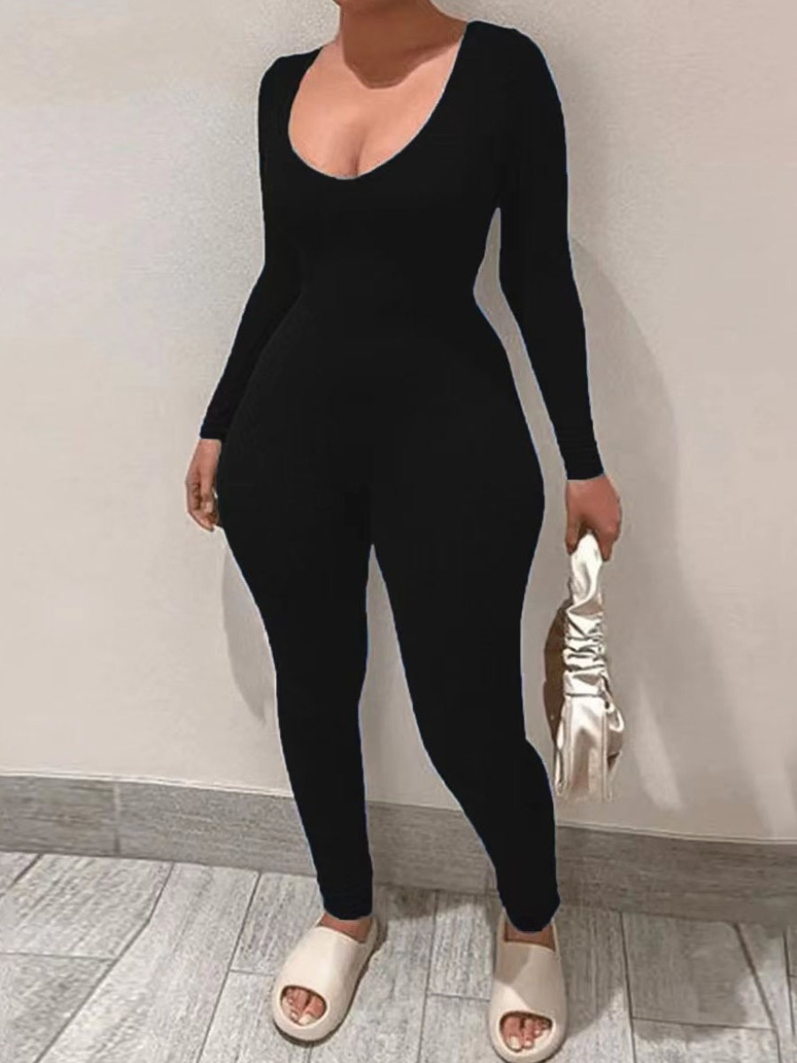 LW BASICS Plus Size U Neck Regular Fit Stretchy Jumpsuit