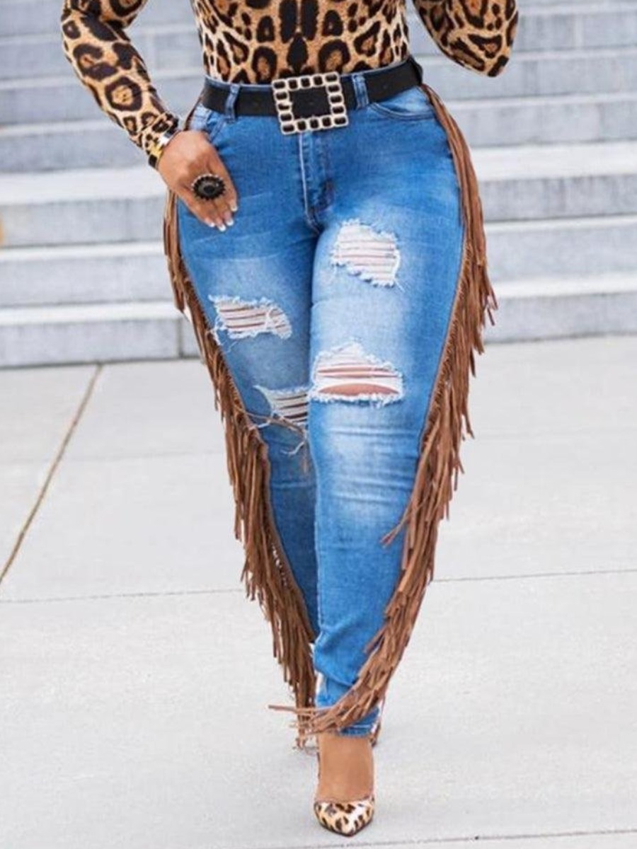 LW Plus Size Tassel Design Ripped Jeans