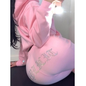 LW Rhinestone Letter Kangaroo Pocket Tracksuit Set