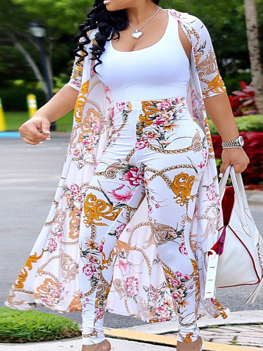 LovelyWholesale Plus Size Floral Chain Print Pants Set Fall Long Sleeve Casual  4X Spring Summer 2024