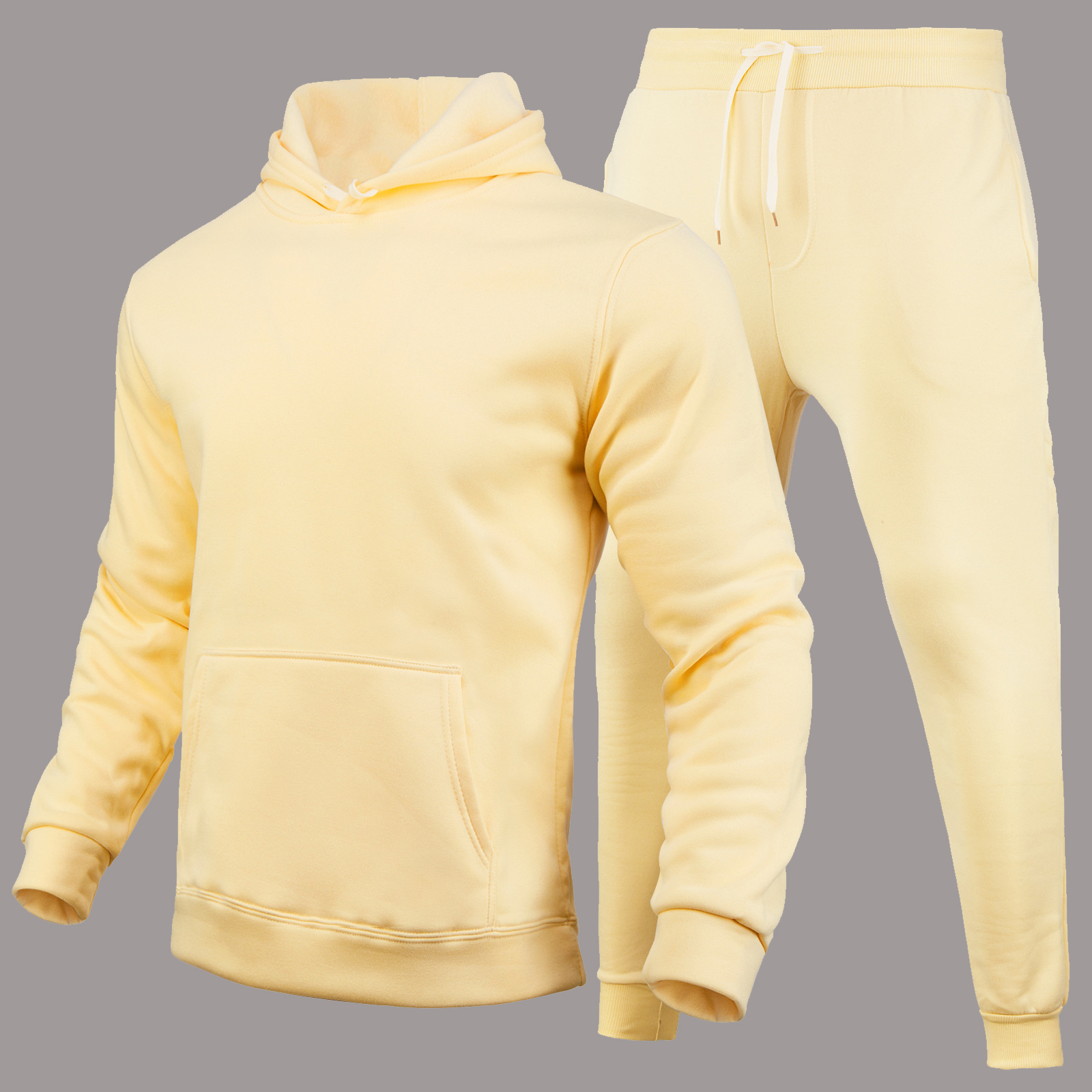 LW BASICS Men Hooded Collar Kangaroo Pocket Tracksuit Set