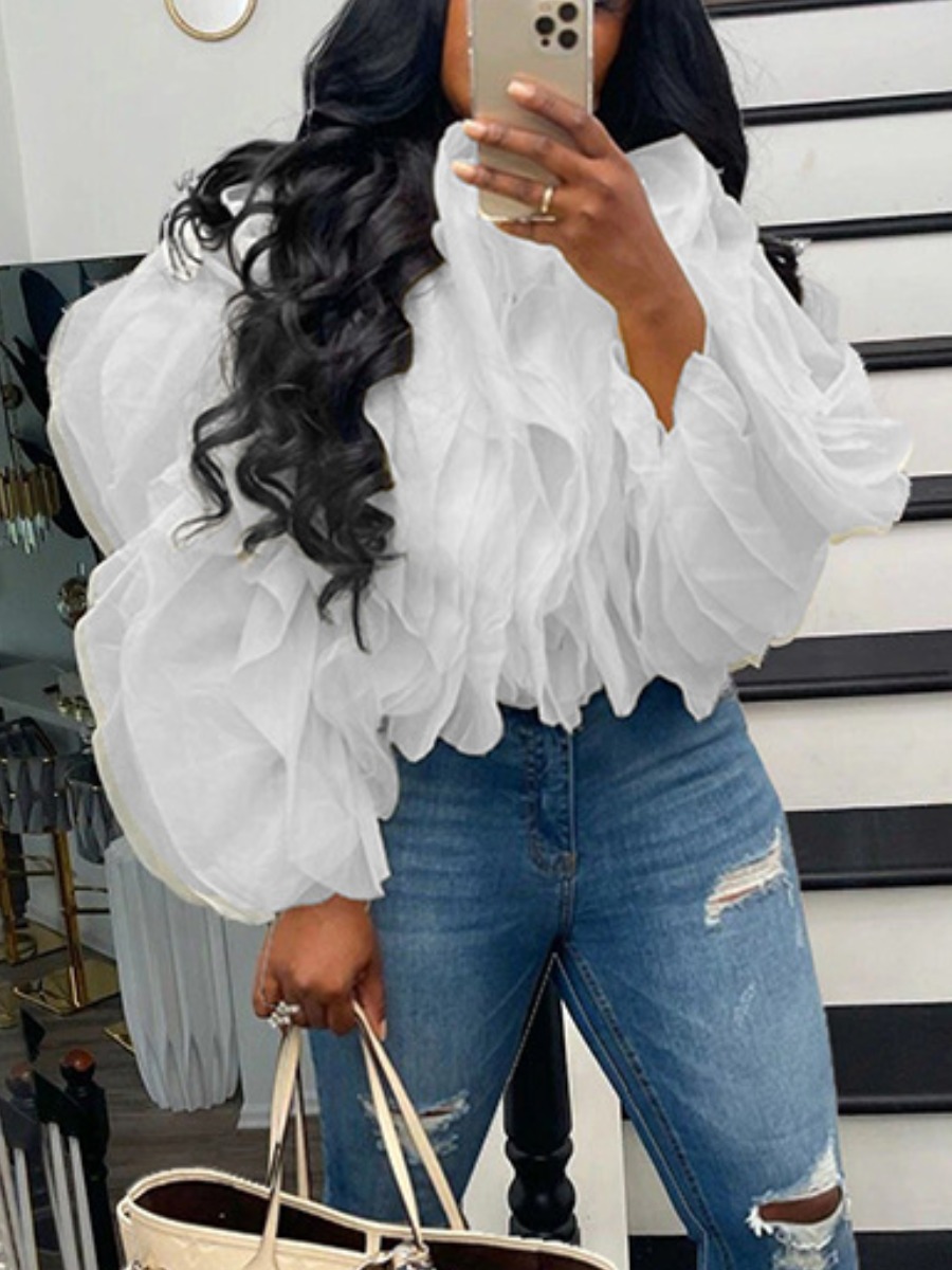 LW Plus Size Fold Design Mesh Blouse