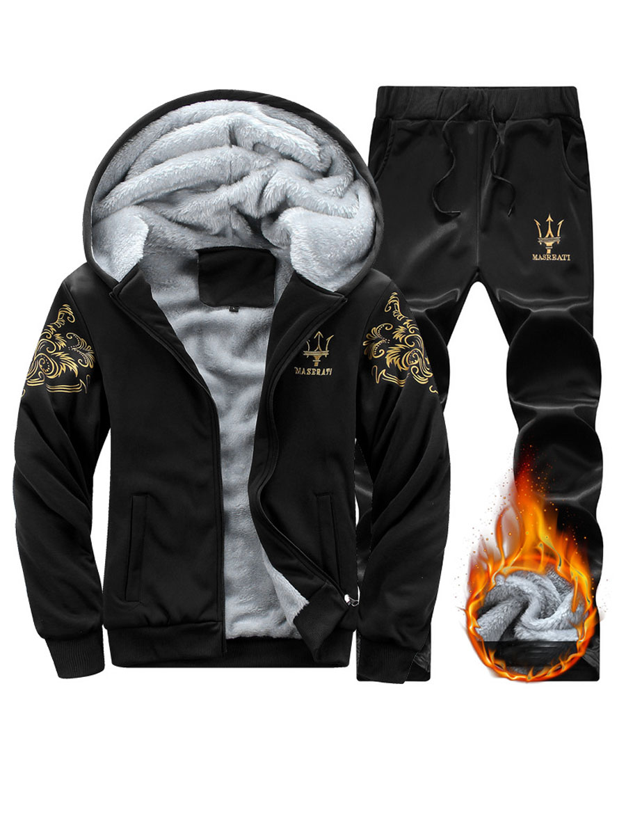 LW Men Hooded Collar Drawstring Tracksuit Set