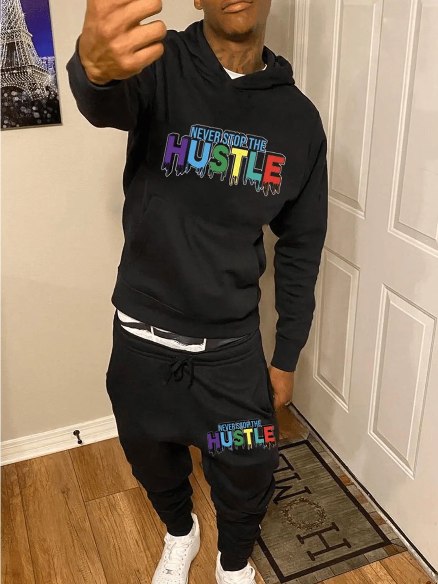LW Men Hustle Letter Print Tracksuit Set