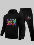 LW Men Letter Print Kangaroo Pocket Tracksuit Set
