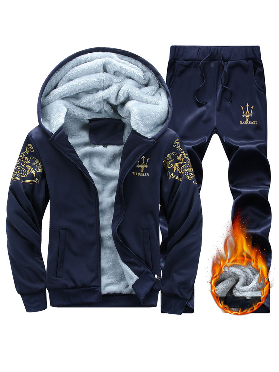 LW Men Hooded Collar Drawstring Tracksuit Set