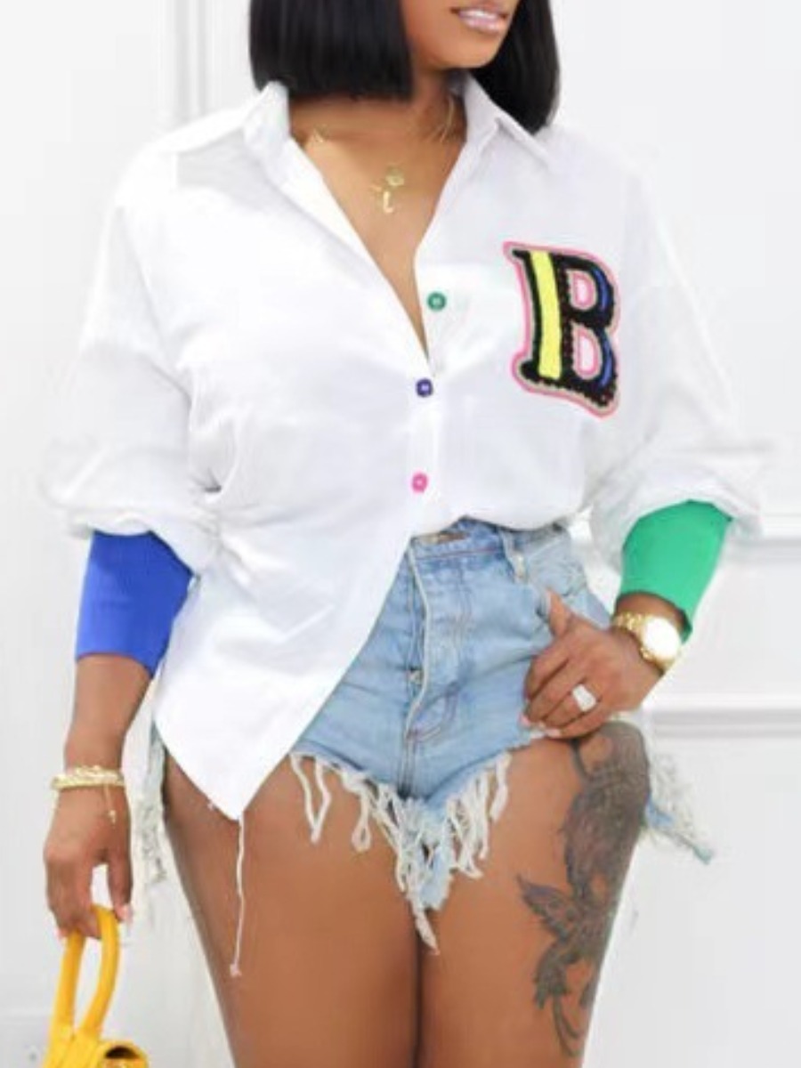 LW Plus Size Letter Decor Patchwork Shirt
