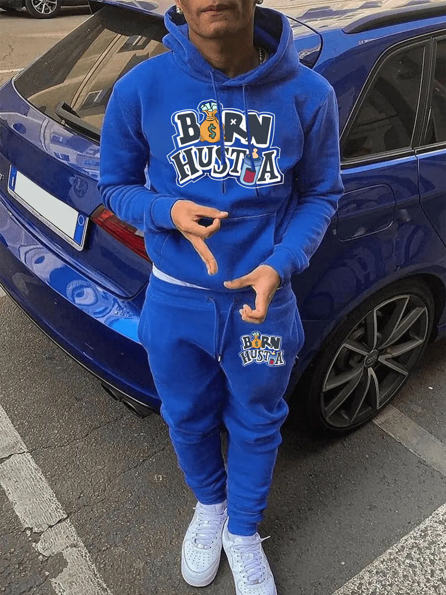 LW Men Letter Print Kangaroo Pocket Tracksuit Set
