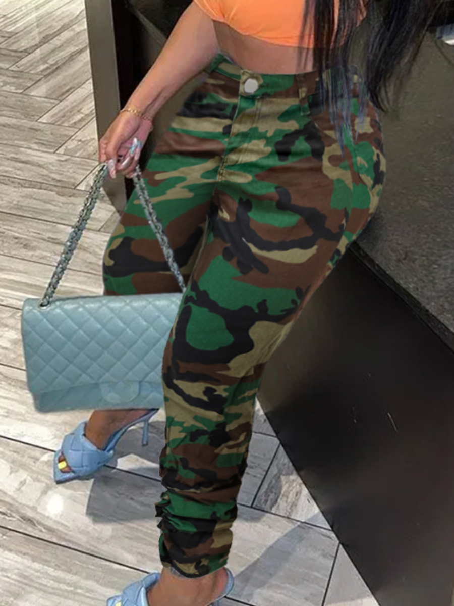 LW High Waist Camo Print Stacked High Stretchy Jeans
