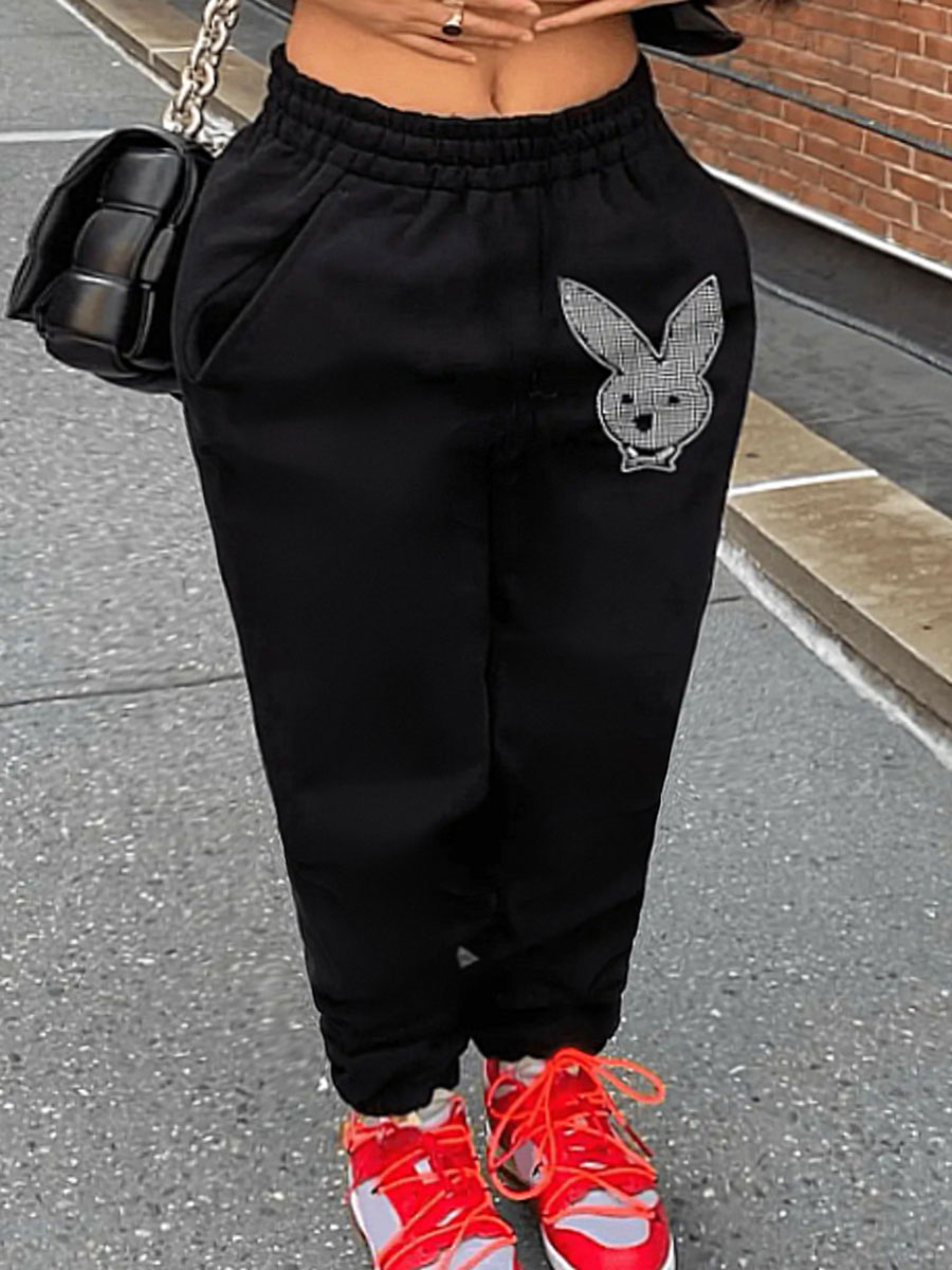 LW Plus Size Mid Waist Cartoon Print Sweatpants