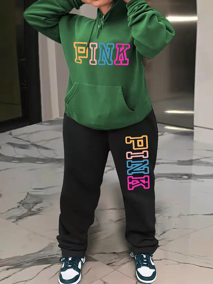 LW Plus Size Pink Letter Print Tracksuit Set