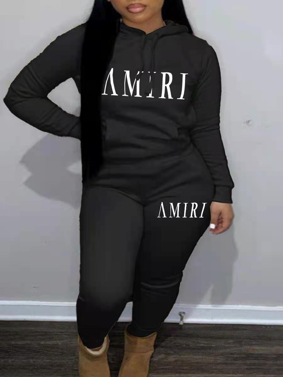 LovelyWholesale Plus Size Letter Print Kangaroo Pocket Tracksuit Set Fall Long Sleeve Casual Pocket Design Hooded Collar  5X Spring Summer 2024