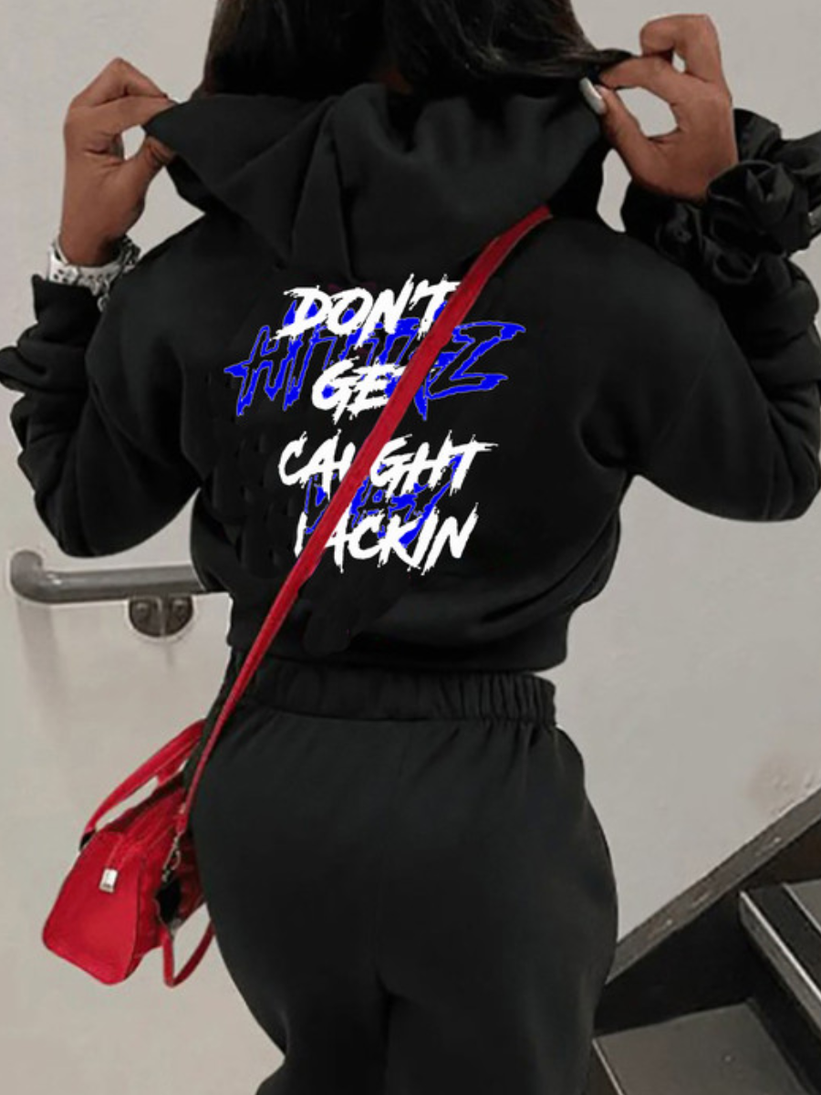 LW Letter Print Kangaroo Pocket Hoodie