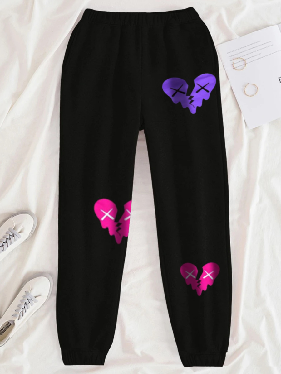 LW Mid Waist Broken Heart Print Sweatpants