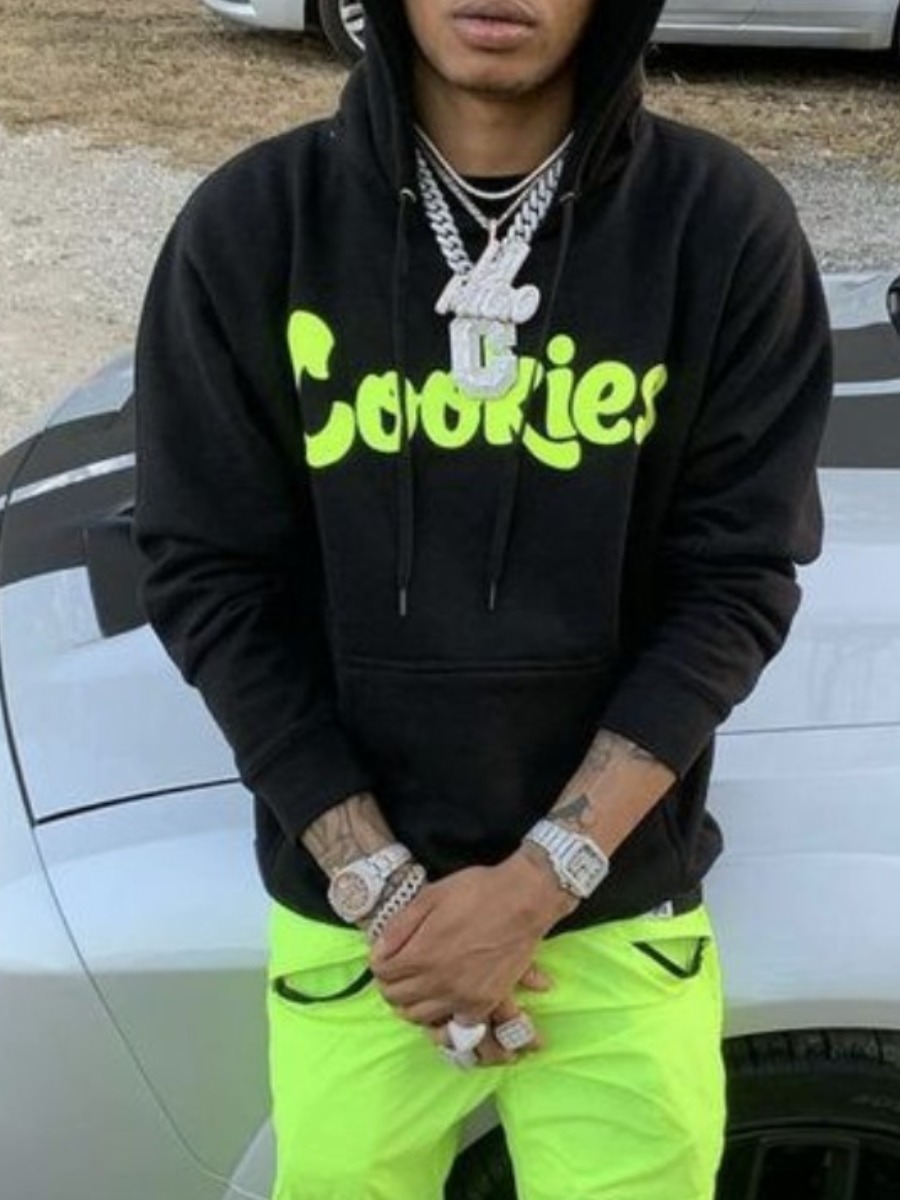 LW Men Letter Print Kangaroo Pocket Hoodie