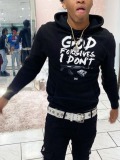 LW Men Letter Print Kangaroo Pocket Hoodie