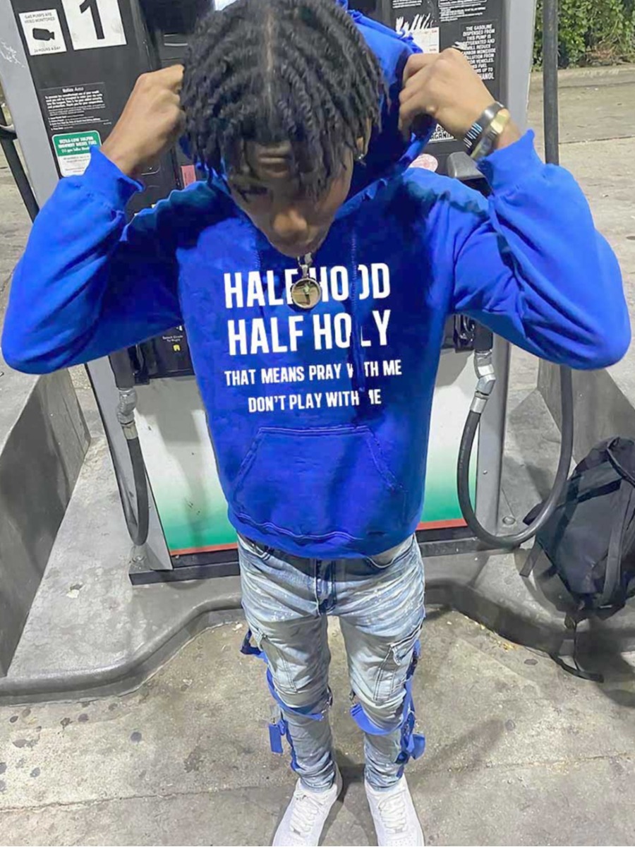 LovelyWholesale Men Half Hood Letter Print Hoodie Fall Casual Hooded Collar Spring Summer 2024