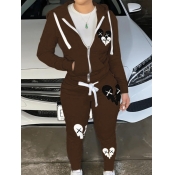 LW Heart Print Kangaroo Pocket Tracksuit Set