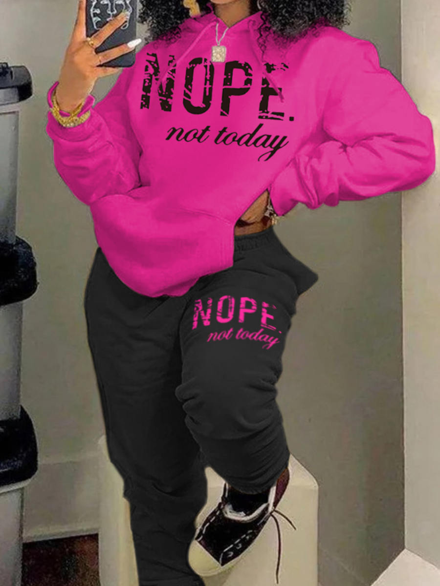 LW Plus Size Fleece Nope Not Today Letter Print Tracksuit Set