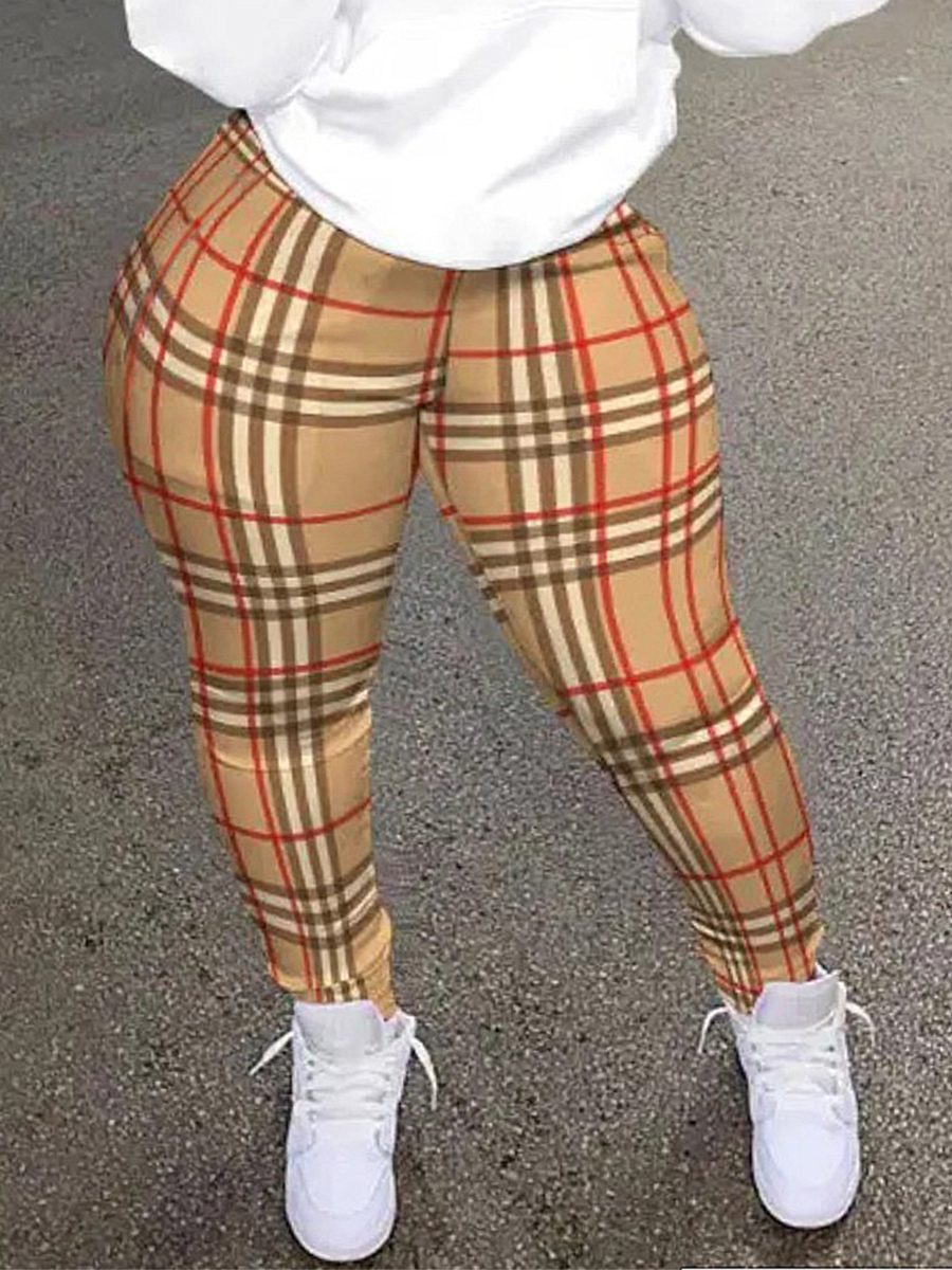 LW Plus Size Mid Waist Plaid Print High Stretchy Leggings