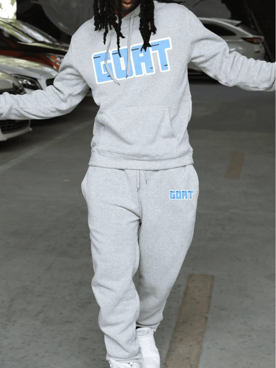 LW Men Letter Print Kangaroo Pocket Tracksuit Set
