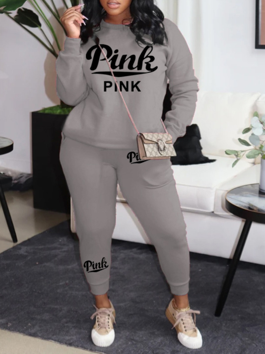 LW Plus Size Pink Letter Print Pants Set