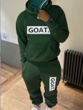 LW Men Goat Letter Print Kangaroo Pocket Tracksuit Set