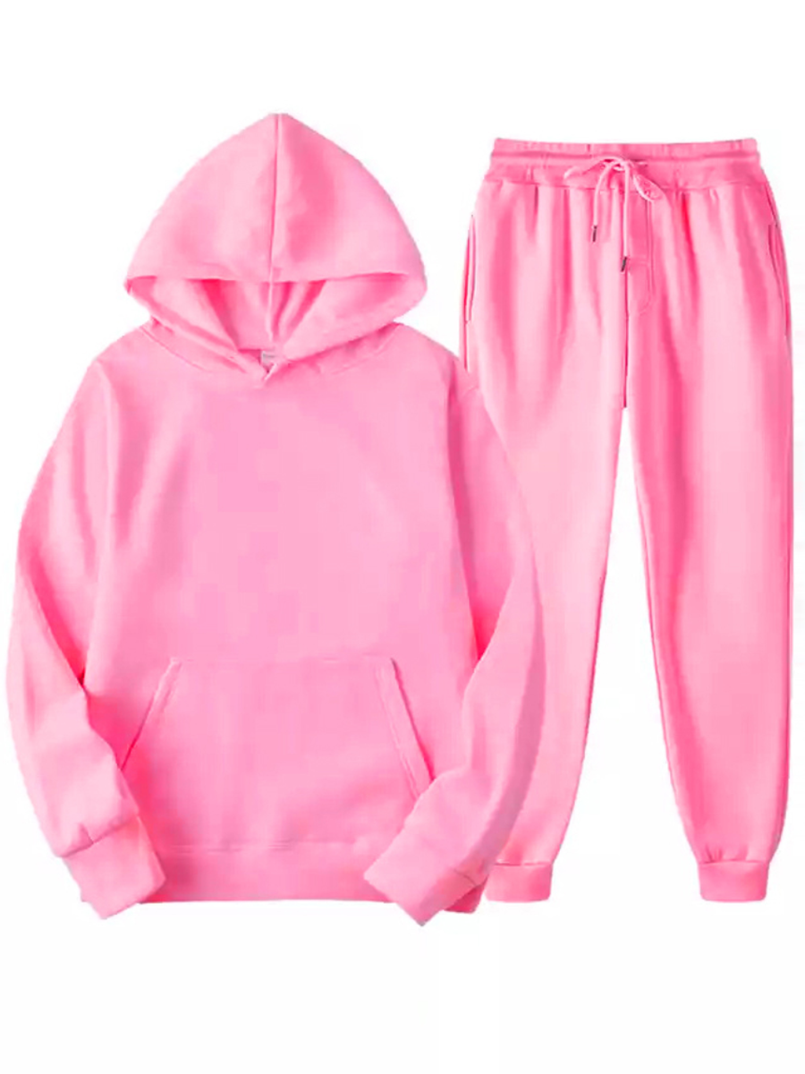 LW BASICS Plus Size Kangaroo Pocket Drawstring Tracksuit Set 5X