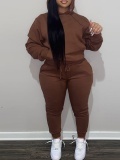 LW BASICS Plus Size Hooded Collar Kangaroo Pocket Tracksuit Set