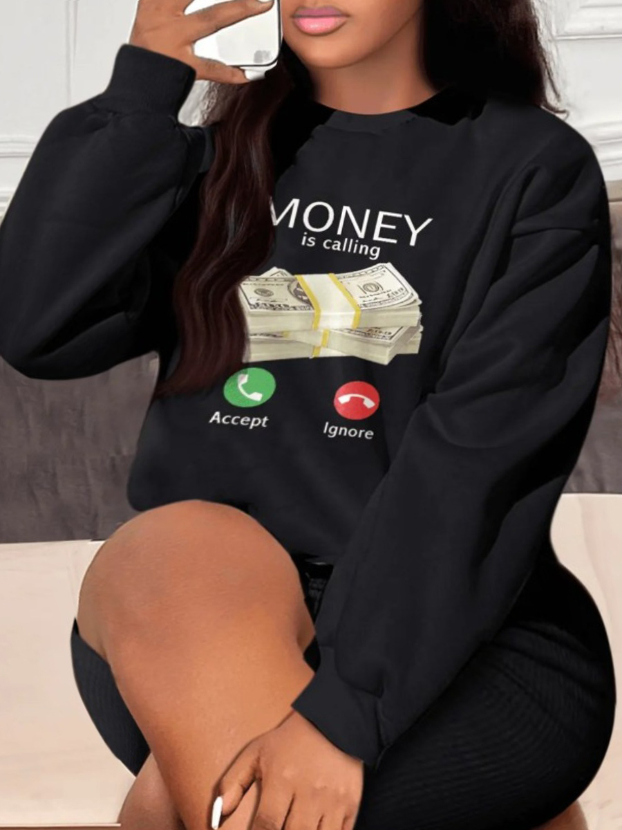 LW Plus Size Money Letter Print Sweatshirt