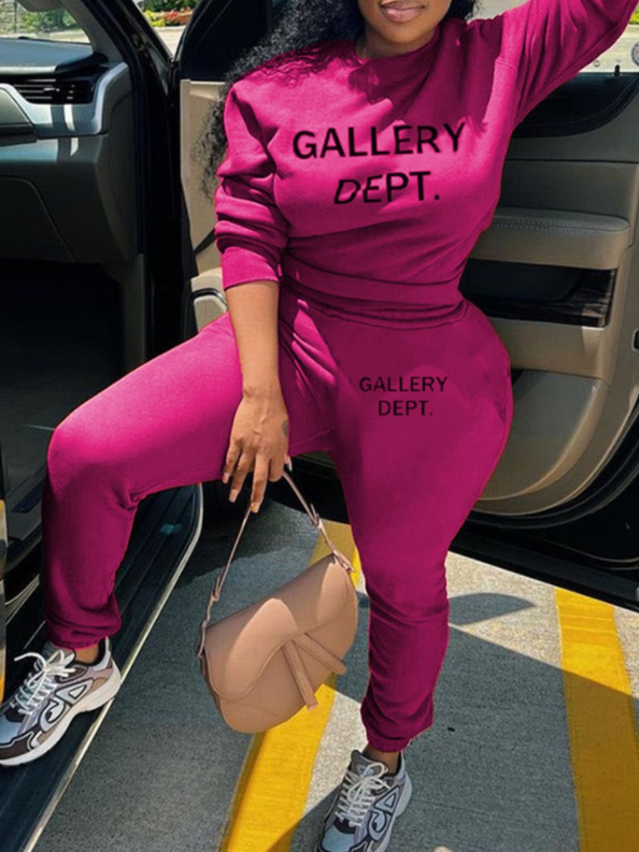 LW Plus Size Fleece Letter Print Pocket Design Pants Set