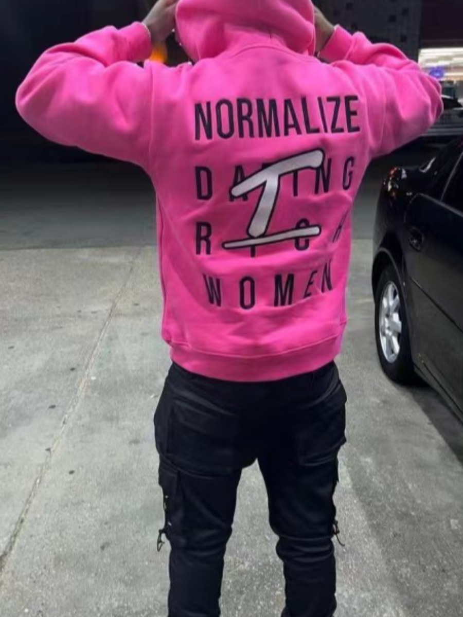 LW Men Hooded Collar Letter Decor Hoodie
