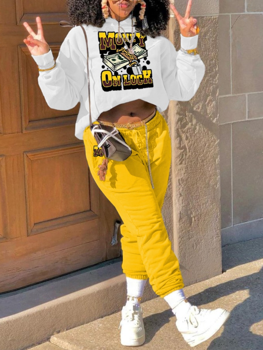 LW Slogan Letter Money Print Tracksuit Set