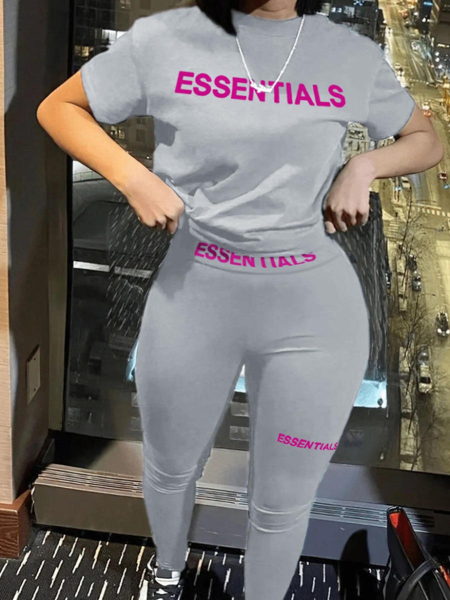 LW Plus Size Essentials Letter Print Pants Set