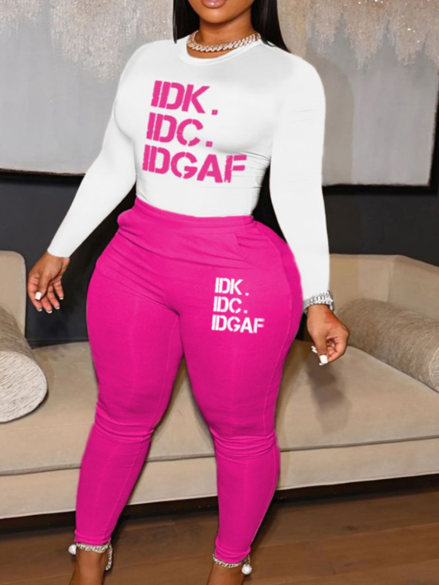 LW Round Neck Letter Print Pants Set