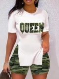 LW Queen Camo Letter Print Shorts Set