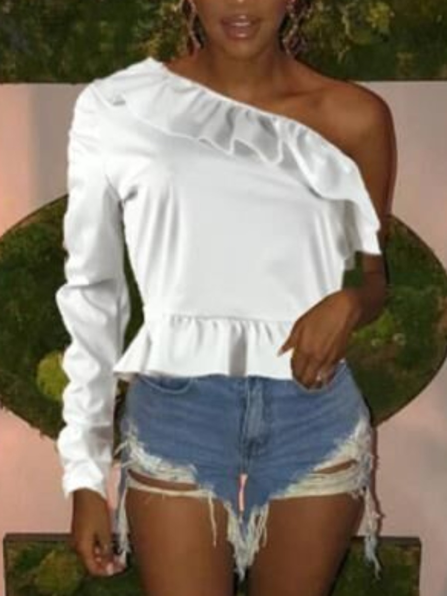 LW One Shoulder Ruffle Design Blouse