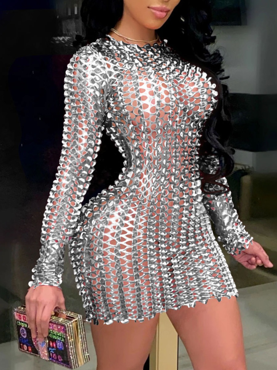 LW SXY Metallic Fishnet Bodycon Dress