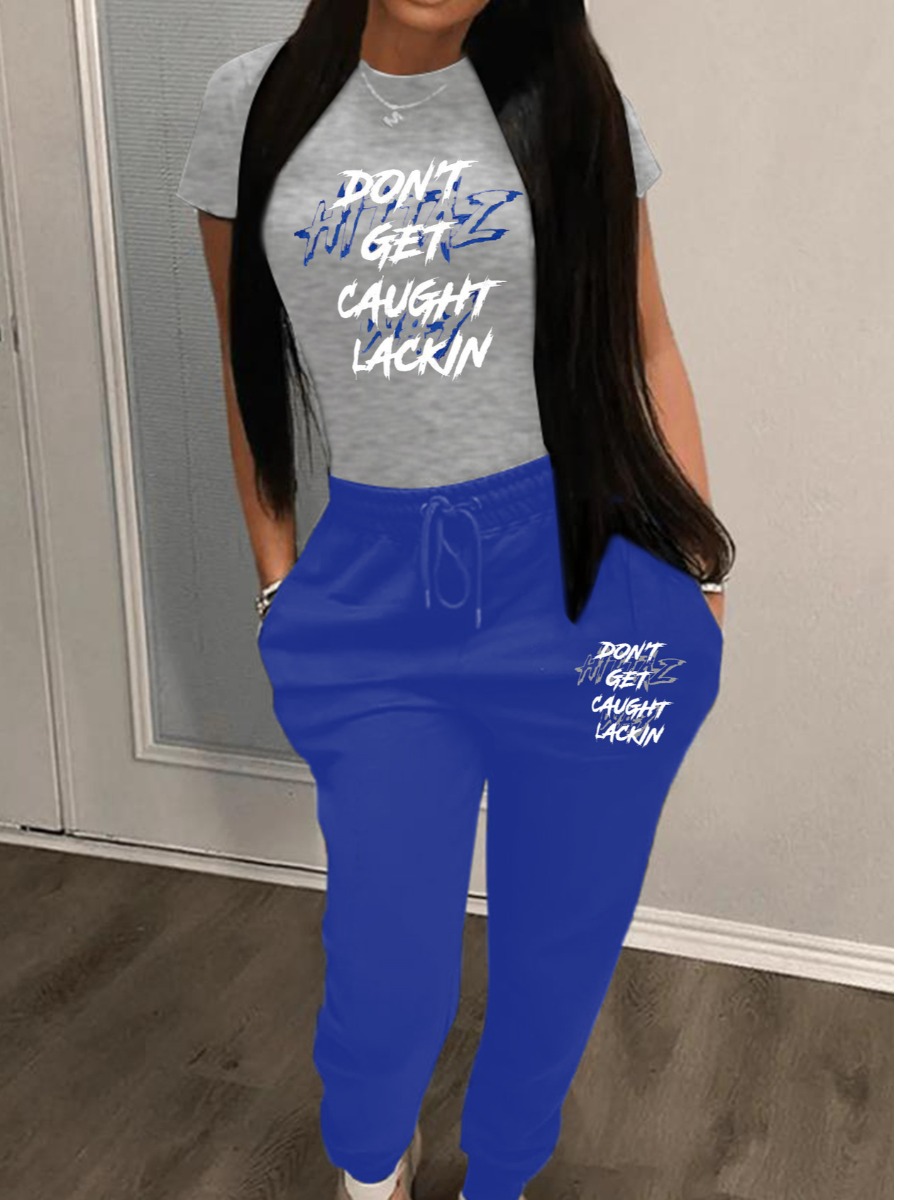 LW Letter Print Drawstring Pants Set