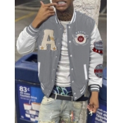 LW Men Letter Decor Striped Varsity Jacket