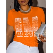 LW Plus Size Rhinestone Blessed Letter T-shirt