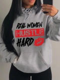 LW Hustle Hard Lip Letter Print Hoodie