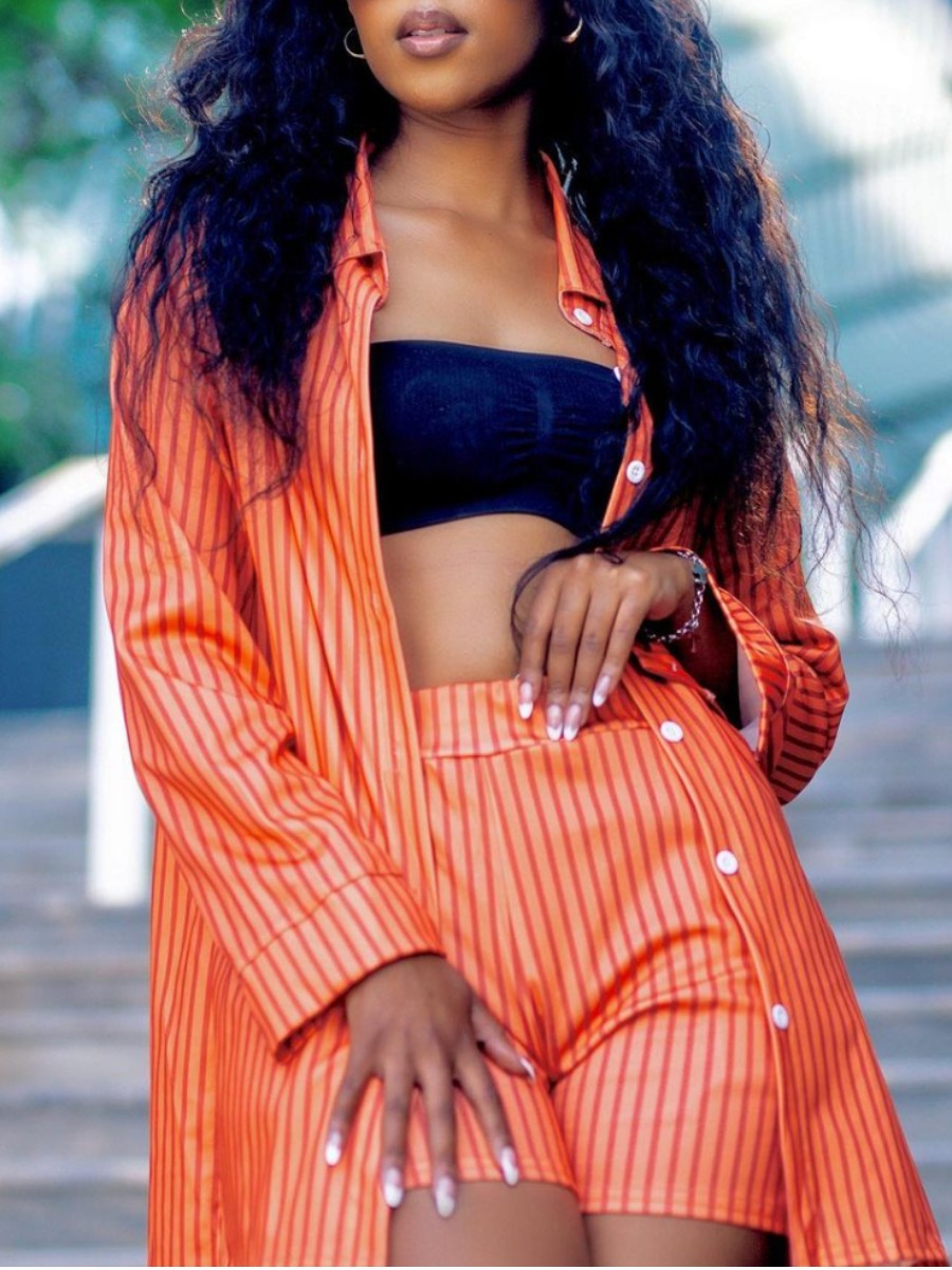 LW SXY Dropped Shoulder Striped Shorts Set